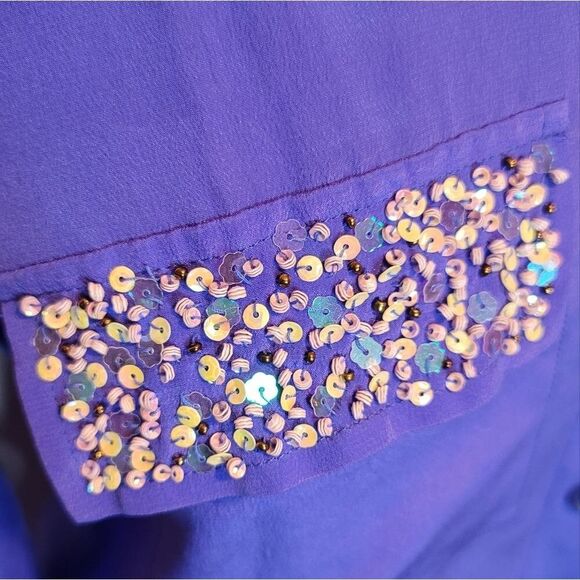 Victoria's Secret Silk Sequin Pocket Button Down Shirt Size XS - Picture 3 of 10